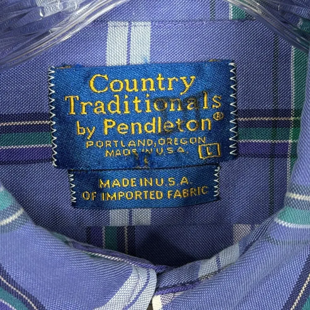 VTG Country Traditions by Pendleton Men's Large Plaid S/S Button Up Shirt USA